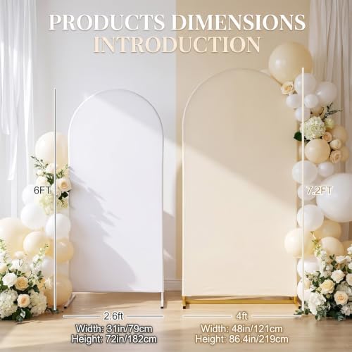 Ivory White Arch Backdrop Covers 7.2FT 6FT Wedding Party Arch Covers in 6/7.2ft in Ivory, White, alternate view 4