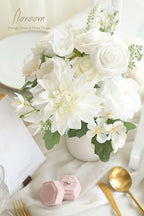 Ivory White Artificial Flowers Fake Roses Peonies Dahlia and Greenery Combo Box Set for DIY Wedding Bouquets, alternate view