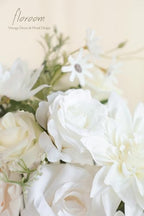 Ivory White Artificial Flowers Fake Roses Peonies Dahlia and Greenery Combo Box Set for DIY Wedding Bouquets, alternate view