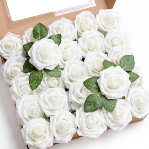 Ivory White Foam Roses 25pcs Artificial Flower with Stem Home Decor in Ivory White