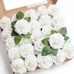 Ivory White Foam Roses 25pcs Artificial Flower with Stem Home Decor in Ivory White
