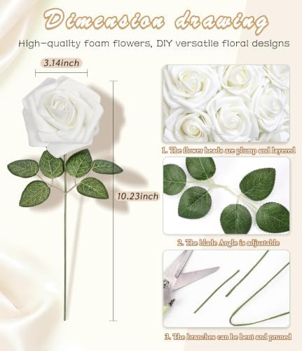 Ivory White Foam Roses 25pcs Artificial Flower with Stem Home Decor in Ivory White, alternate view 2