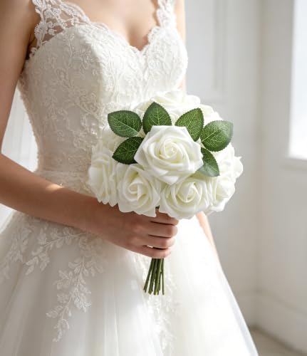Ivory White Foam Roses 25pcs Artificial Flower with Stem Home Decor in Ivory White, alternate view 4