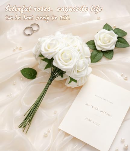 Ivory White Foam Roses 25pcs Artificial Flower with Stem Home Decor in Ivory White, alternate view 5