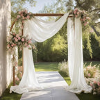 Ivory White Wedding Arch Draping Fabric Sheer Curtain Drapes 2 Panels | 20 ft Extra Long Shimmery Backdrop