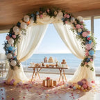 Ivory White Wedding Arch Draping Fabric Sheer Curtain Drapes 3 Panels | 20 ft Extra Long Shimmery Backdrop, alternate view 4