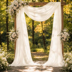 Ivory White Wedding Arch Draping Fabric Sheer Curtain Drapes 4 Panels | 20 ft Extra Long Shimmery Backdrop, alternate view 3
