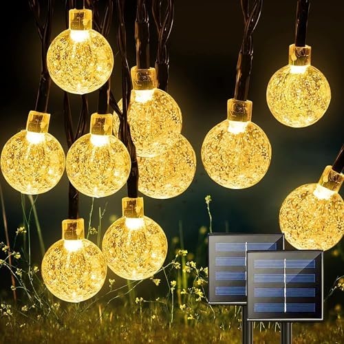 Jedavai Solar String Lights Outdoor 2 Pack 200 Led 80FT Warm White Crystal Globe Lights with 8 Lighting Modes