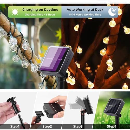 Jedavai Solar String Lights Outdoor 2 Pack 200 Led 80FT Warm White Crystal Globe Lights with 8 Lighting Modes, alternate view