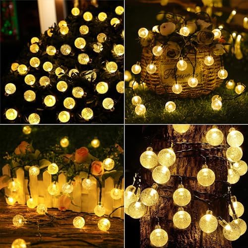 Jedavai Solar String Lights Outdoor 2 Pack 200 Led 80FT Warm White Crystal Globe Lights with 8 Lighting Modes, alternate view