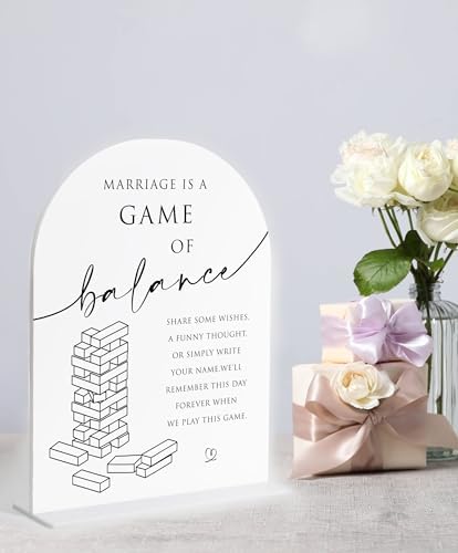 Jenga Guestbook Wedding Sign, White Arch Acrylic Sign, Guest Book Wedding Reception, Bridal Shower Decor, alternate view 2