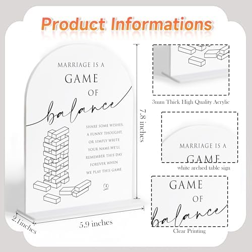 Jenga Guestbook Wedding Sign, White Arch Acrylic Sign, Guest Book Wedding Reception, Bridal Shower Decor, alternate view 3