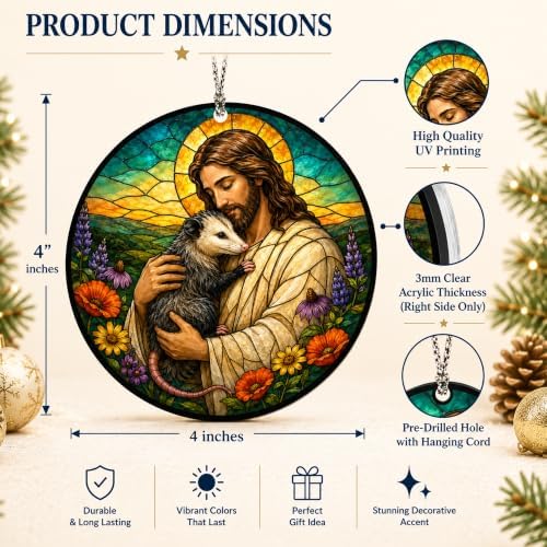 Jesus Christmas Ornament, Jesus Hugging Opossum Ornament, Christian Christmas Ornaments, Religious Holiday, alternate view 2