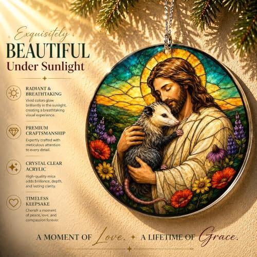Jesus Christmas Ornament, Jesus Hugging Opossum Ornament, Christian Christmas Ornaments, Religious Holiday, alternate view 3