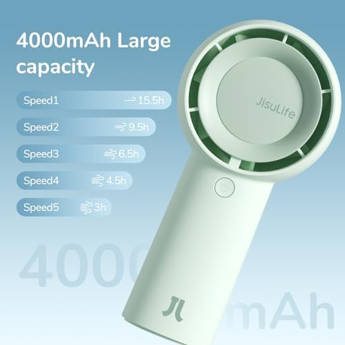 JISULIFE Portable Handheld Turbo Pocket Fan Rechargeable 4000mAh 5-Speed, alternate view 3