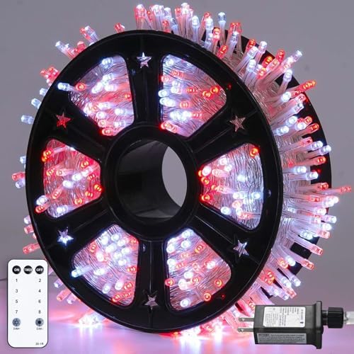 JMEXSUSS163ft 500 LED Red and White Christmas Lights Plug in with 8 Modes in Red White