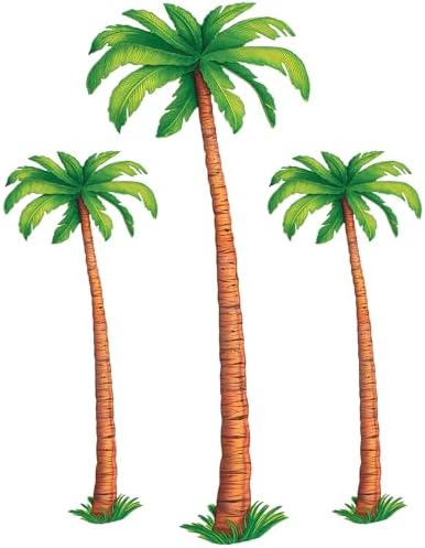 Jointed Palm Trees - 3 Pack, Cardstock Paper Palm Tree Cutouts, Hanging Wall Decorations for Luau, Tropical