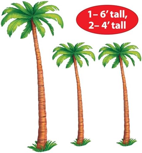Jointed Palm Trees - 3 Pack, Cardstock Paper Palm Tree Cutouts, Hanging Wall Decorations for Luau, Tropical, alternate view 2