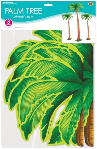 Jointed Palm Trees - 3 Pack, Cardstock Paper Palm Tree Cutouts, Hanging Wall Decorations for Luau, Tropical, alternate view 5