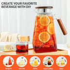 Jug 1.8L Glass Pitcher with Wooden Lid and Handle, Borosilicate Glass Water Pitcher with Lid for Water, Iced, alternate view