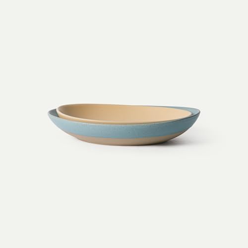 Jumbo and Large Serving Dishes Set of 2, 13 inch and 12 inch Ceramic Pottery Oval Platters - Microwave, Oven and