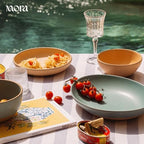 Jumbo and Large Serving Dishes Set of 2, 13 inch and 12 inch Ceramic Pottery Oval Platters - Microwave, Oven and, alternate