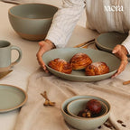Jumbo and Large Serving Dishes Set of 2, 13 inch and 12 inch Ceramic Pottery Oval Platters - Microwave, Oven and, alternate