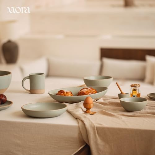 Jumbo and Large Serving Dishes Set of 2, 13 inch and 12 inch Ceramic Pottery Oval Platters - Microwave, Oven and, alternate