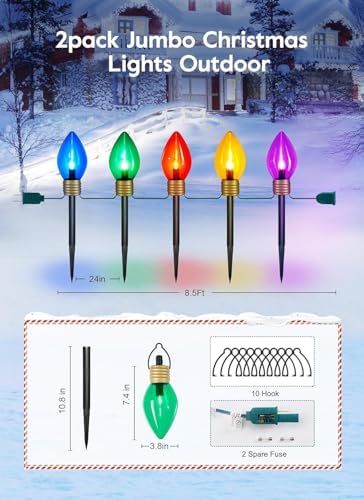 Jumbo C9 Christmas Pathway Lights Outdoor,2Pack Total 17FT C9 Walkway Light, alternate view 3