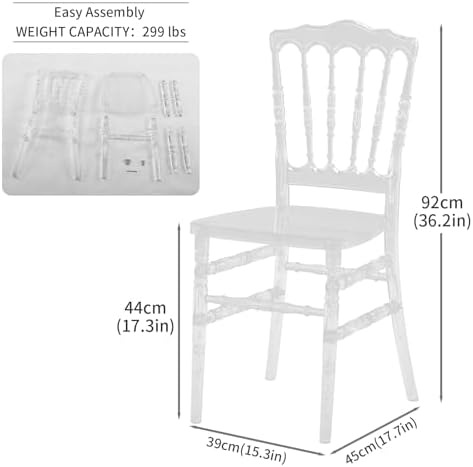 KAIHAOWIN Clear Napoleon Chair- Luxury Acrylic Dining Chairs Transparent Crystal Chair for Wedding Party Events, alternate