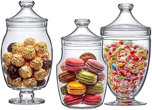 Keep - Acrylic Apothecary Jars (3-Piece Set, 52/50/46 oz) (NOT Glass), Plastic Jars with Lids, Bathroom