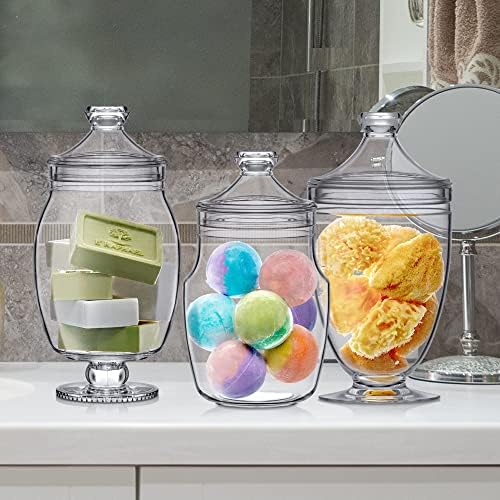 Keep - Acrylic Apothecary Jars (3-Piece Set, 52/50/46 oz) (NOT Glass), Plastic Jars with Lids, Bathroom, alternate view 2