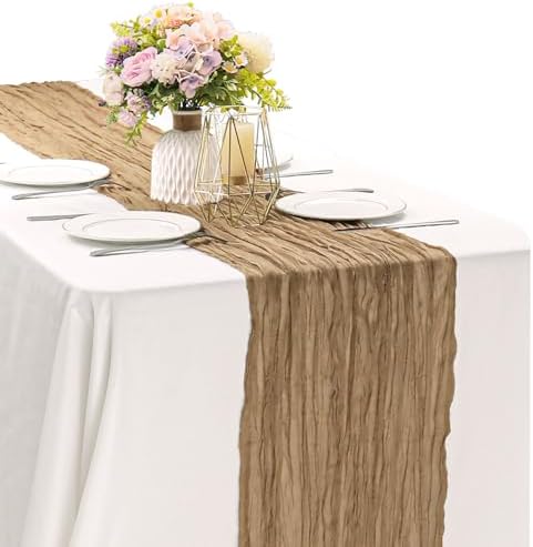 Khaki 10FT Cheesecloth Table Runner Boho Gauze Fabric Table Runner Rustic Sheer Runner for Wedding Birthday Baby