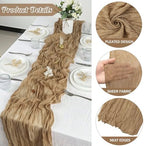 Khaki 10FT Cheesecloth Table Runner Boho Gauze Fabric Table Runner Rustic Sheer Runner for Wedding Birthday Baby, alternate