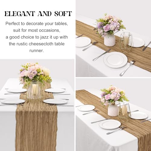 Khaki 10FT Cheesecloth Table Runner Boho Gauze Fabric Table Runner Rustic Sheer Runner for Wedding Birthday Baby, alternate