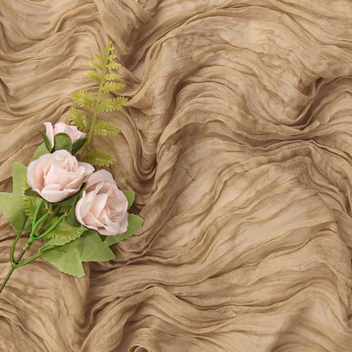 Khaki 10FT Cheesecloth Table Runner Boho Gauze Fabric Table Runner Rustic Sheer Runner for Wedding Birthday Baby, alternate