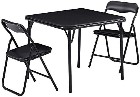 Kids Folding Activity Table and Chairs 3 Piece Set, Portable, with Ultra Soft Padded Cushion, Solid Black