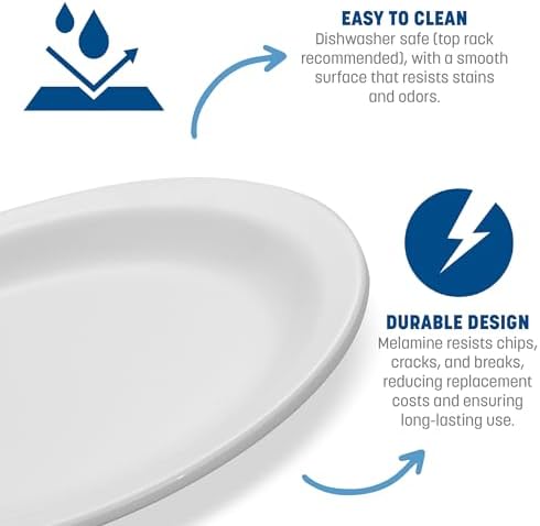 Kingline Plastic Oval Platter Oval Tray for Home and Restaurant, Melamine, 12 x 9 Inches, White, (Pack of 72) in, alternate