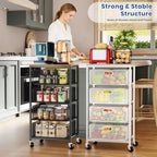 Kitchen Cart with Drawers, Lockable Wheels with Wooden Top, Black in Black, alternate view 2