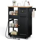 Kitchen Island Cart with Power Outlet, Drawers & Doors, Black in Black