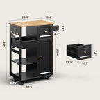 Kitchen Island Cart with Power Outlet, Drawers & Doors, Black in Black, alternate view 3