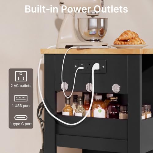 Kitchen Island Cart with Power Outlet, Drawers & Doors, Black in Black, alternate view 4
