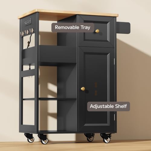 Kitchen Island Cart with Power Outlet, Drawers & Doors, Black in Black, alternate view 5