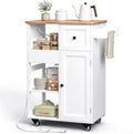 Kitchen Island Cart with Power Outlet, Drawers & Doors, White in White