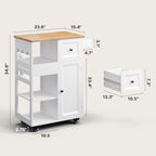 Kitchen Island Cart with Power Outlet, Drawers & Doors, White in White, alternate view 3