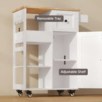 Kitchen Island Cart with Power Outlet, Drawers & Doors, White in White, alternate view 5