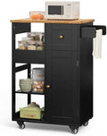 Kitchen Island Cart with Thickened Wooden Countertop, Black in Black
