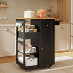 Kitchen Island Cart with Thickened Wooden Countertop, Black in Black, alternate view 2