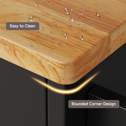 Kitchen Island Cart with Thickened Wooden Countertop, Black in Black, alternate view 4