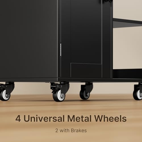 Kitchen Island Cart with Thickened Wooden Countertop, Black in Black, alternate view 6
